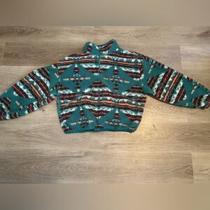 Rock & Roll Denim Women’s Teal Aztec Quarter Zip Fleece.